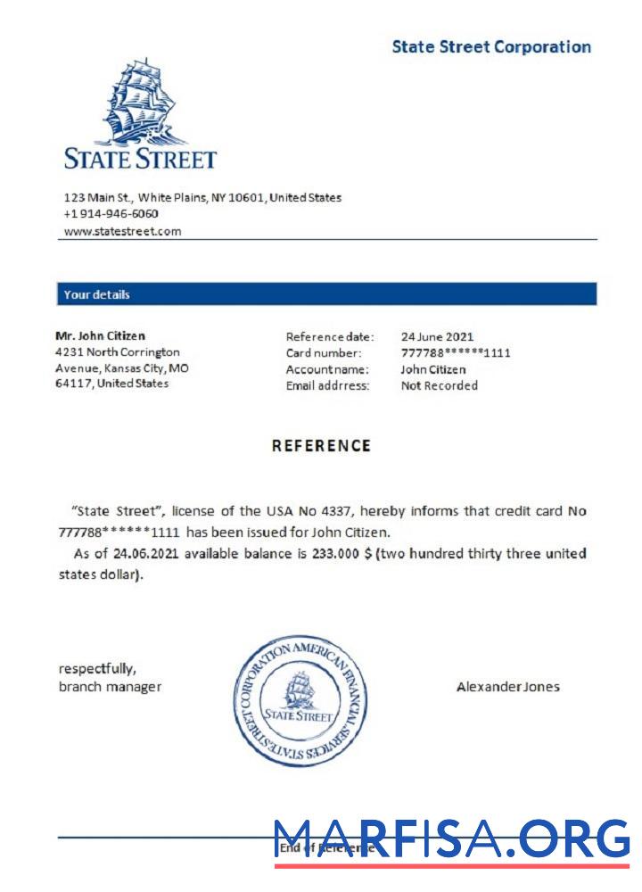 Blank USA State Street reference sample